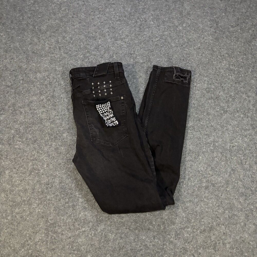 Ksubi Jeans Men’s Size 34x32 Black Distressed Cross Button Fly Skinny Fit
